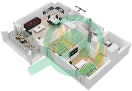 المخططات الطابقية لتصميم الوحدة 4 FLOOR 2-9 شقة 2 غرفة نوم - سيدار في شاطئ الخور بناية 3