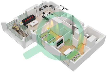 المخططات الطابقية لتصميم الوحدة 5 FLOOR 2-9 شقة 2 غرفة نوم - سيدار في شاطئ الخور بناية 3