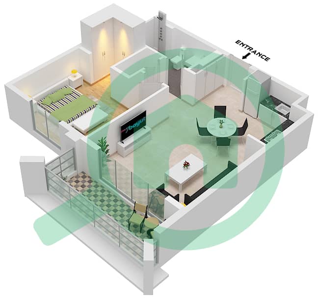 溪滩雪松 3 号楼 - 1 卧室公寓单位7 FLOOR 2-9戶型图 Unit 7 Floor 2-9 interactive3D