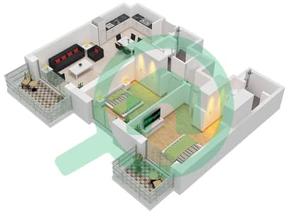 Vida Residences Dubai Hills Estate - Апартамент 2 Cпальни планировка Тип/мера 2 / UNIT 6 FLOOR 2-23