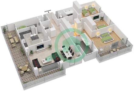 阿尔扎希亚 - 3 卧室顶楼公寓类型A戶型图