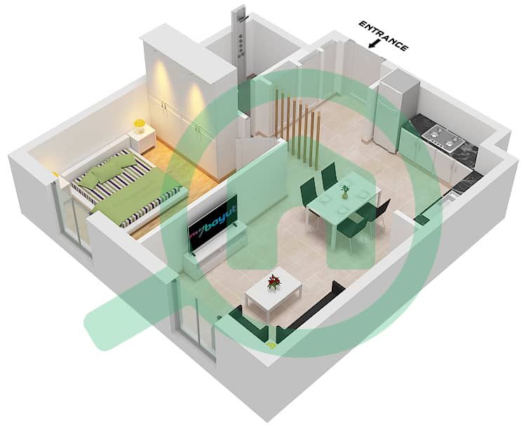 Reeman Living - 1 Bedroom Apartment Type B Floor plan Type B interactive3D