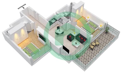 天涯大厦A座 - 2 卧室公寓类型／单位B / UNIT 01 FLOOR 18,35戶型图