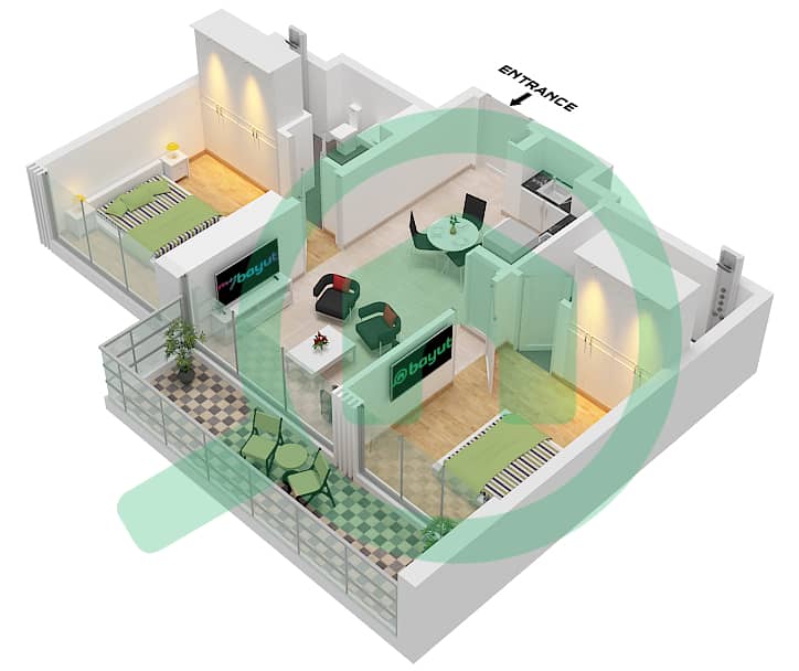 天涯大厦A座 - 2 卧室公寓类型／单位A / UNIT 13 FLOOR 18,35戶型图 Type A Unit 13 Floor 18,35 interactive3D