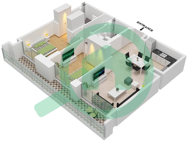 Creek Waters 2 - 2 Bedroom Apartment Unit 02 FLOOR B1 Floor plan Unit 02 Floor B1 interactive3D