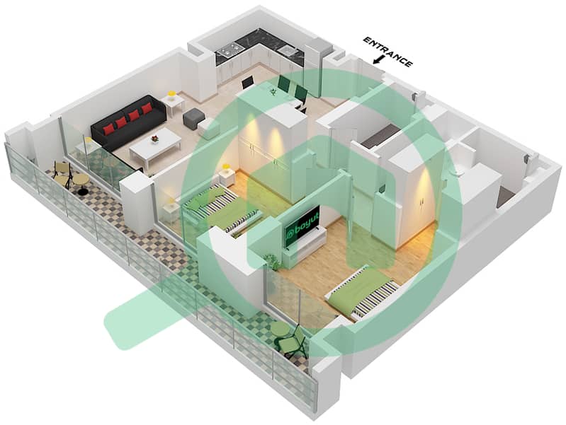 Creek Waters 2 - 2 Bedroom Apartment Unit 03 FLOOR B1 Floor plan Unit 03 Floor B1 interactive3D