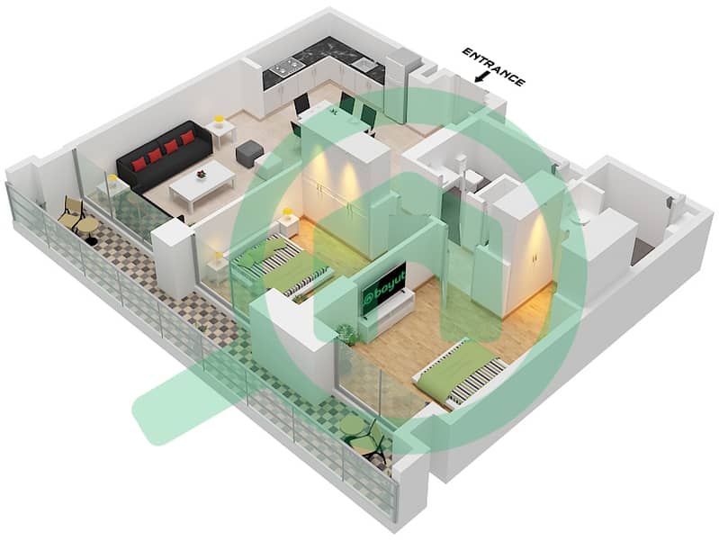 Creek Waters 2 - 2 Bedroom Apartment Unit 04 FLOOR B1 Floor plan Unit 04 Floor B1 interactive3D