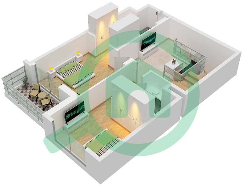 溪流2号大楼 - 3 卧室公寓单位08 FLOOR GROUND,P1,01戶型图 Unit 08 Floor P1 interactive3D