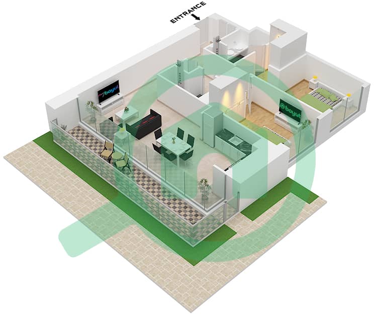 Creek Waters 2 - 2 Bedroom Apartment Unit 1 FLOOR 1 Floor plan Unit 1 Floor 1 interactive3D