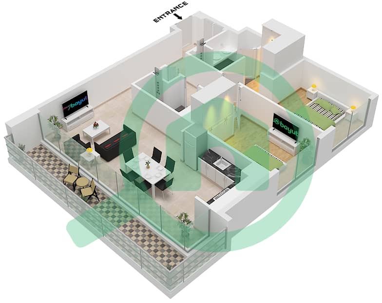 Creek Waters 2 - 2 Bedroom Apartment Unit 02 FLOOR 2-22 Floor plan Unit 02 Floor 2-22 interactive3D