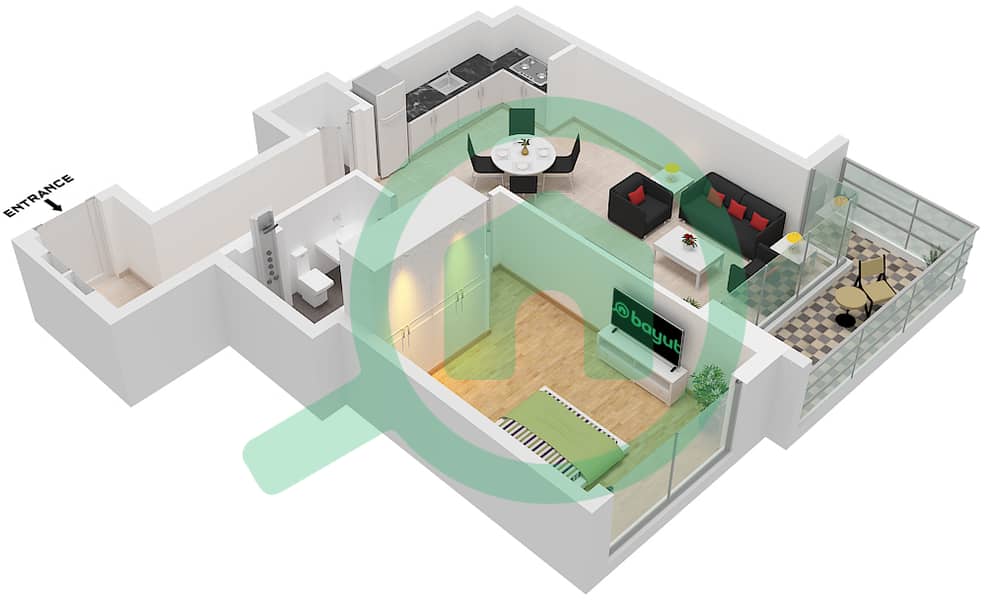 Creek Waters 2 - 1 Bedroom Apartment Unit 03,04 FLOOR 1-22,24-38 Floor plan Unit 03,04 Floor 1-22,24-38 interactive3D
