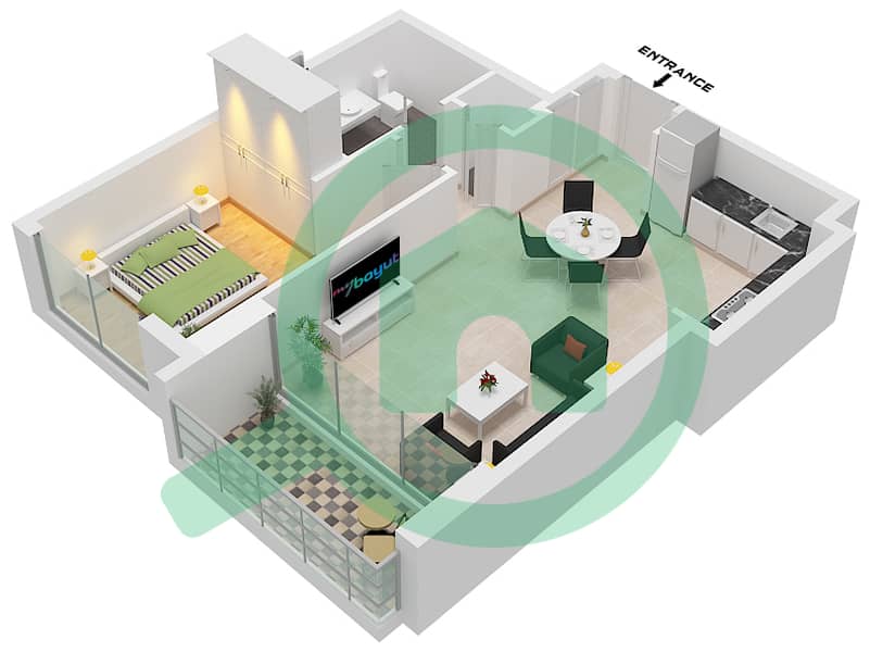 Creek Waters 2 - 1 Bedroom Apartment Unit 04,05 FLOOR 1-22,24-26 Floor plan Unit 04,05 Floor 1-22,24-26 interactive3D