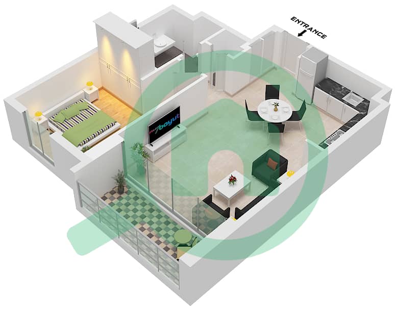Creek Waters 2 - 1 Bedroom Apartment Unit 06,07 FLOOR 1-22,24-38 Floor plan Unit 06,07 Floor 1-22,24-38 interactive3D