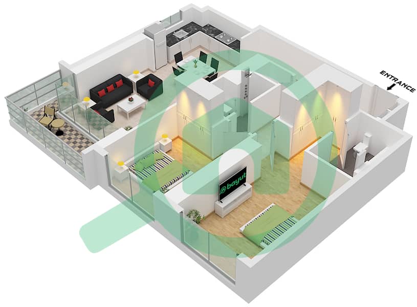 Creek Waters 2 - 2 Bedroom Apartment Unit 07,08 FLOOR 1-22,24-38 Floor plan Unit 07,08 Floor 1-22,24-38 interactive3D