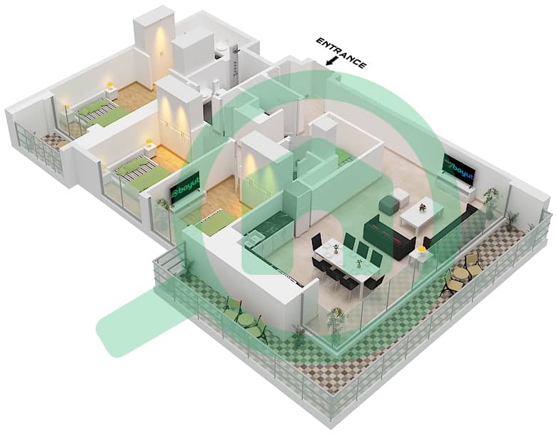 Creek Waters 2 - 3 Bedroom Apartment Unit 09 FLOOR 2-22,24-38 Floor plan Unit 09 Floor 2-22,24-38 interactive3D