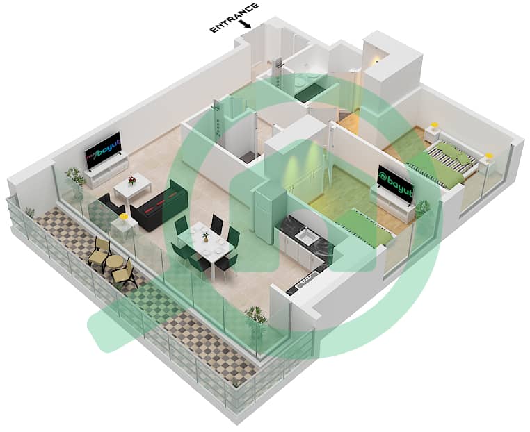 Creek Waters 2 - 2 Bedroom Apartment Unit 02 FLOOR 23-38 Floor plan Unit 02 Floor 23-38 interactive3D