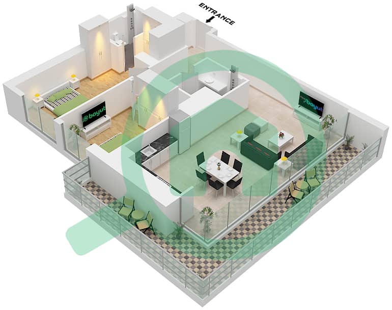Creek Waters 2 - 2 Bedroom Apartment Unit 03 FLOOR 23-38 Floor plan Unit 03 Floor 23-38 interactive3D