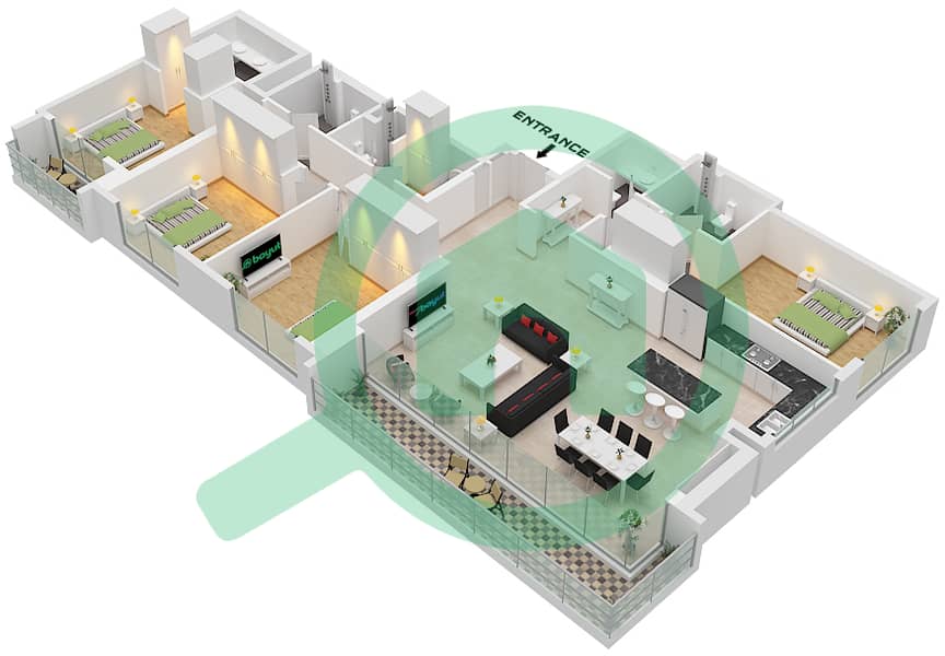 Creek Waters 2 - 4 Bedroom Apartment Unit 01 FLOOR 39-48 Floor plan Unit 01 Floor 39-48 interactive3D