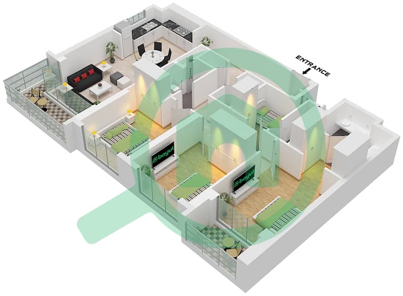 Creek Waters 2 - 3 Bedroom Apartment Unit 05 FLOOR 39-48 Floor plan Unit 05 Floor 39-48 interactive3D