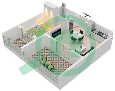 المخططات الطابقية لتصميم الوحدة 29 شقة 1 غرفة نوم - بن غاطي بوينت