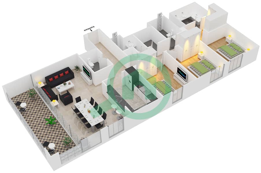 Floor plans for Unit 1 FLOOR 24-41 3-bedroom Apartments in ...