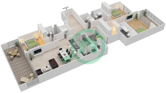 المخططات الطابقية لتصميم الوحدة 08 شقة 3 غرف نوم - A2