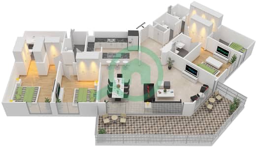 المخططات الطابقية لتصميم الوحدة 08,09 شقة 3 غرف نوم - A2