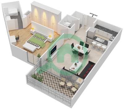 المخططات الطابقية لتصميم الوحدة 07 شقة 1 غرفة نوم - A2