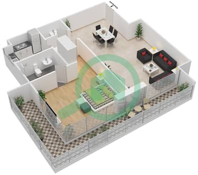 المخططات الطابقية لتصميم النموذج 1 شقة 1 غرفة نوم - الحسين ريزيدنس