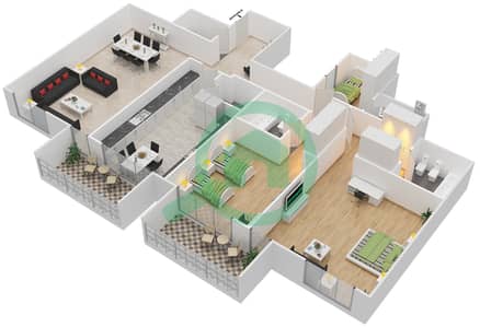 المخططات الطابقية لتصميم النموذج A شقة 2 غرفة نوم - برج السيف