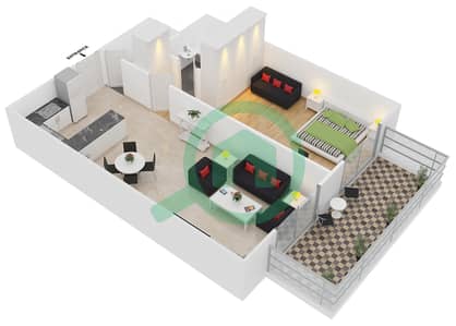 阁楼公寓 - 1 卧室公寓类型A1戶型图