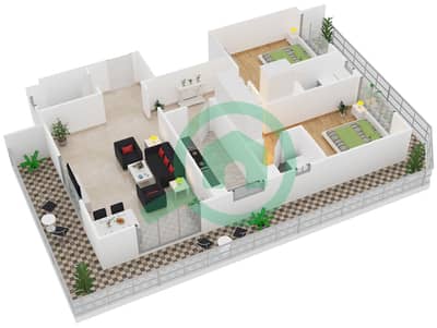 Arabian Gates - 2 Bedroom Apartment Unit 36 Floor plan