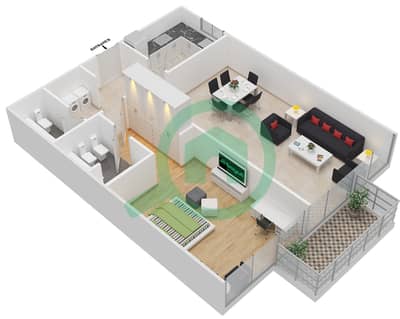 المخططات الطابقية لتصميم النموذج B / FLOOR 1-3 شقة 1 غرفة نوم - برج أري مارينا فيو