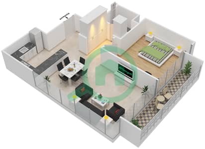 المخططات الطابقية لتصميم النموذج 1 شقة 1 غرفة نوم - عزيزي ريفييرا 10