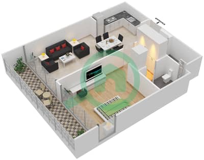 المخططات الطابقية لتصميم النموذج 4 شقة 1 غرفة نوم - عزيزي ريفييرا 10