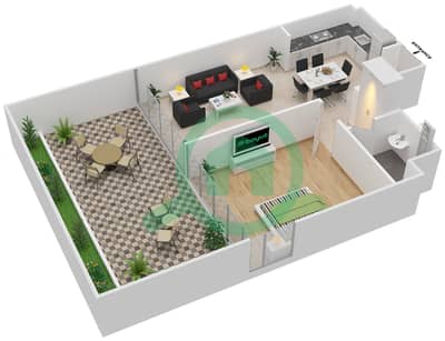 المخططات الطابقية لتصميم النموذج 2A شقة 1 غرفة نوم - عزيزي ريفييرا 10