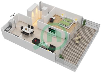 المخططات الطابقية لتصميم النموذج 1 شقة 1 غرفة نوم - عزيزي ريفييرا 3