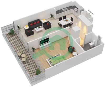 المخططات الطابقية لتصميم النموذج 3 شقة 1 غرفة نوم - عزيزي ريفييرا 3