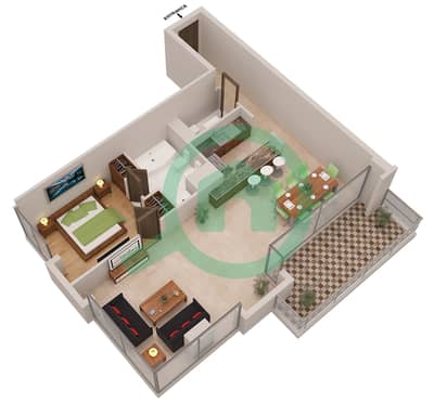 المخططات الطابقية لتصميم الوحدة LE ROYAL MERIDIEN 1 شقة 1 غرفة نوم - برج بوتانيكا