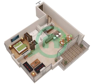 المخططات الطابقية لتصميم الوحدة LE ROYAL MERIDIEN 4 شقة 1 غرفة نوم - برج بوتانيكا