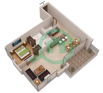 المخططات الطابقية لتصميم الوحدة LE ROYAL MERIDIEN 7 شقة 1 غرفة نوم - برج بوتانيكا