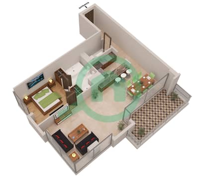المخططات الطابقية لتصميم الوحدة LE ROYAL MERIDIEN 10 شقة 1 غرفة نوم - برج بوتانيكا