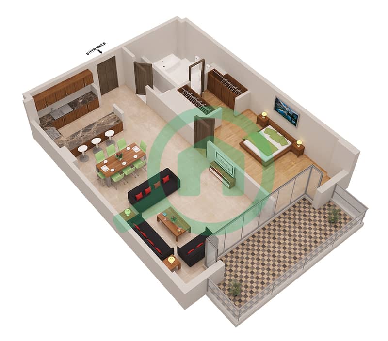 植物园大厦 - 1 卧室公寓单位LE ROYAL MERIDIEN 11戶型图 image3D