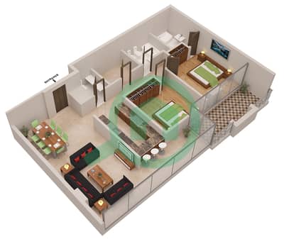المخططات الطابقية لتصميم الوحدة LE ROYAL MERIDIEN 8 شقة 2 غرفة نوم - برج بوتانيكا
