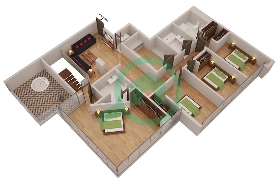 المخططات الطابقية لتصميم الوحدة LE ROYAL MERIDIEN 2 بنتهاوس 5 غرف نوم - برج بوتانيكا Lower Floor image3D