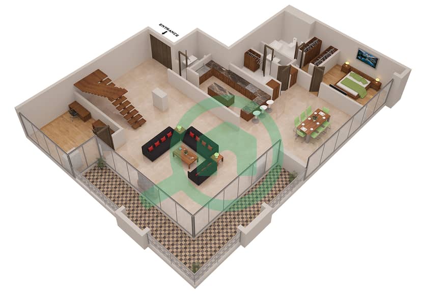 المخططات الطابقية لتصميم الوحدة LE ROYAL MERIDIEN 3 بنتهاوس 5 غرف نوم - برج بوتانيكا Lower Floor image3D