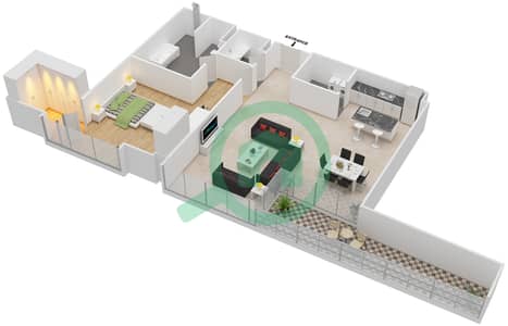 المخططات الطابقية لتصميم النموذج / الوحدة A/15 شقة 1 غرفة نوم - بلغاري ريزيدنس 1