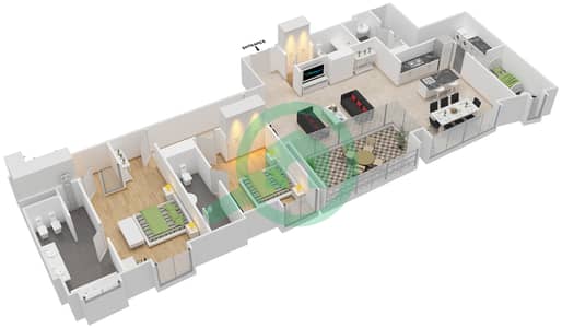 المخططات الطابقية لتصميم النموذج / الوحدة A/15 شقة 2 غرفة نوم - بلغاري ريزيدنس 2