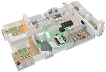 المخططات الطابقية لتصميم النموذج / الوحدة C/15 شقة 2 غرفة نوم - بلغاري ريزيدنس 2