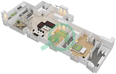 المخططات الطابقية لتصميم النموذج / الوحدة D/15 شقة 2 غرفة نوم - بلغاري ريزيدنس 2